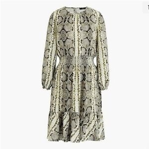 J.Crew Green Python Print Dress Womens XS Smocked Waist LS Glendale Snakeskin